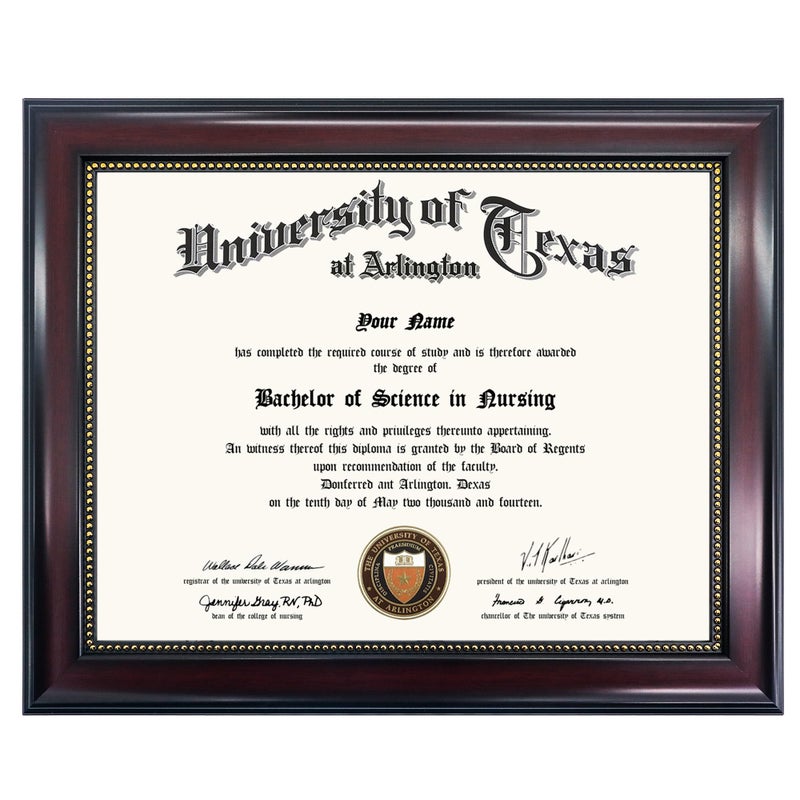 GraduationMall 8.5x11 Certificate Diploma Frame, UV Protection Acrylic, Mahogany with Gold Beads - Image 1